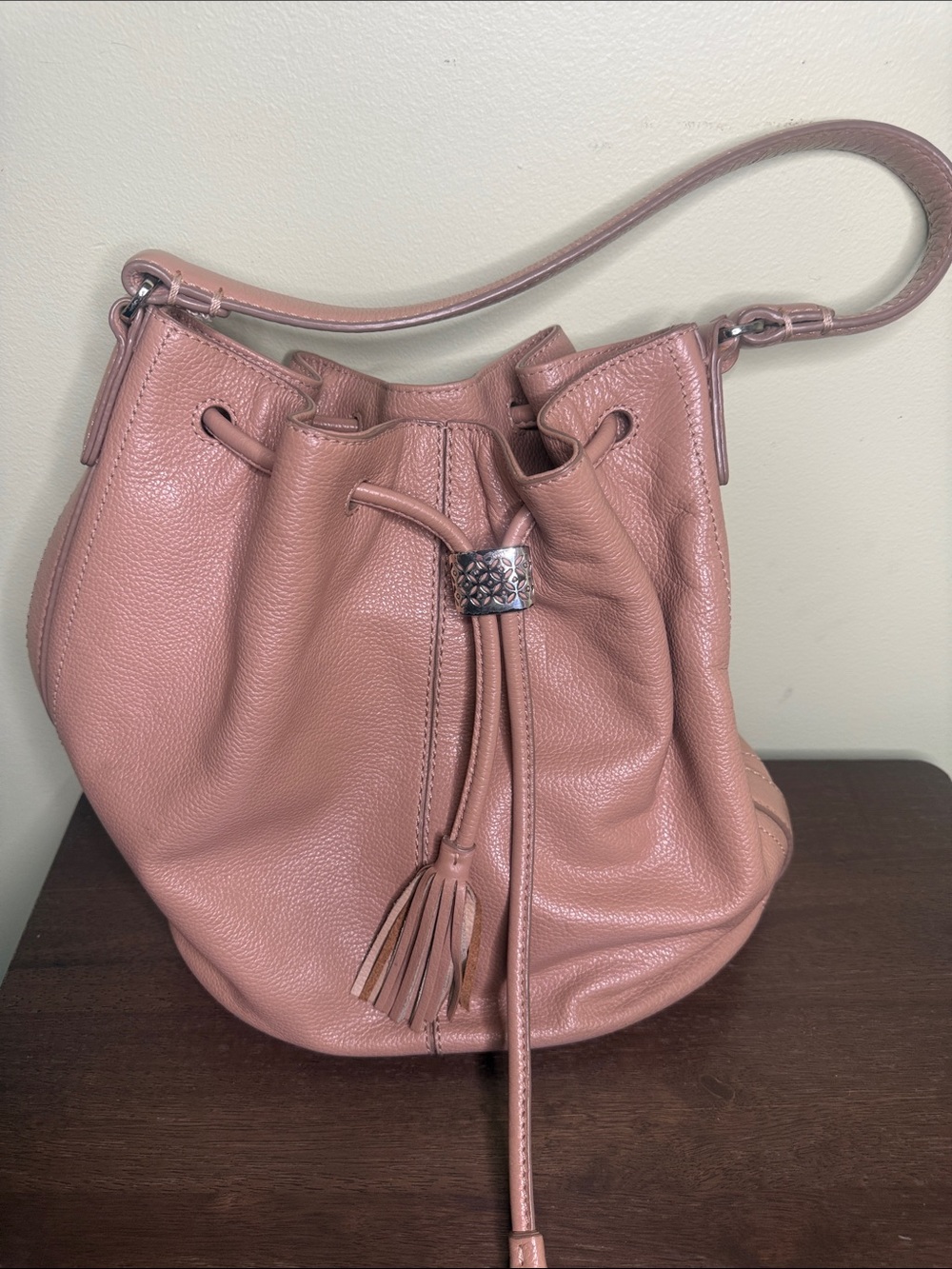 Brighton Blush Pink Leather Drawstring Shoulder Bag